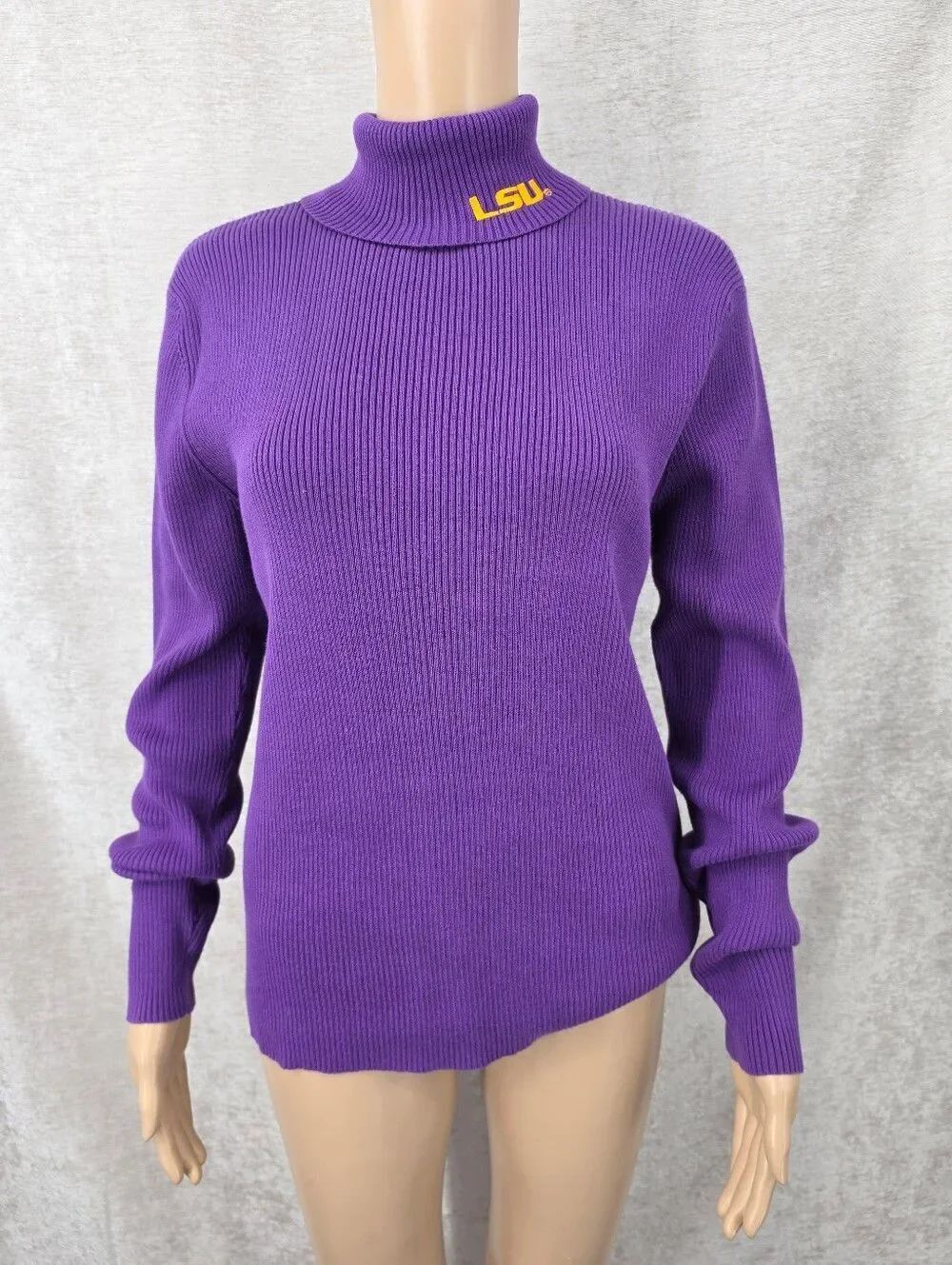 LSU Vintage Y2K Women's Purple Ribbed Turtleneck Sweater By Belle Pointe